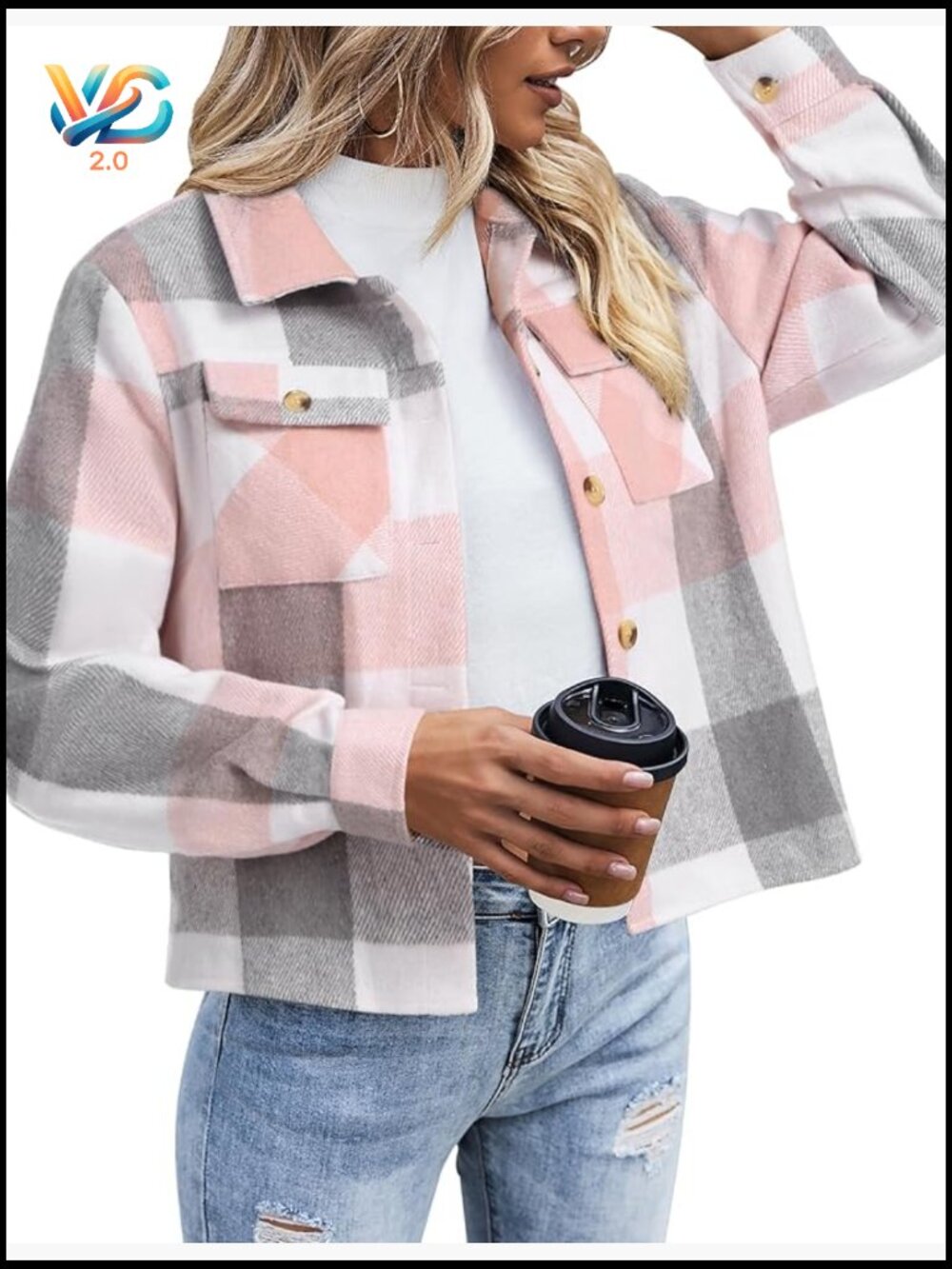Cropped Plaid Flannel Shacket Jacket Button Down Fall Coat